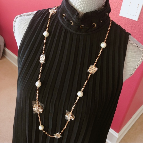 Tory Burch Jewelry - Tory Burch Pearl Crystal Long Necklace